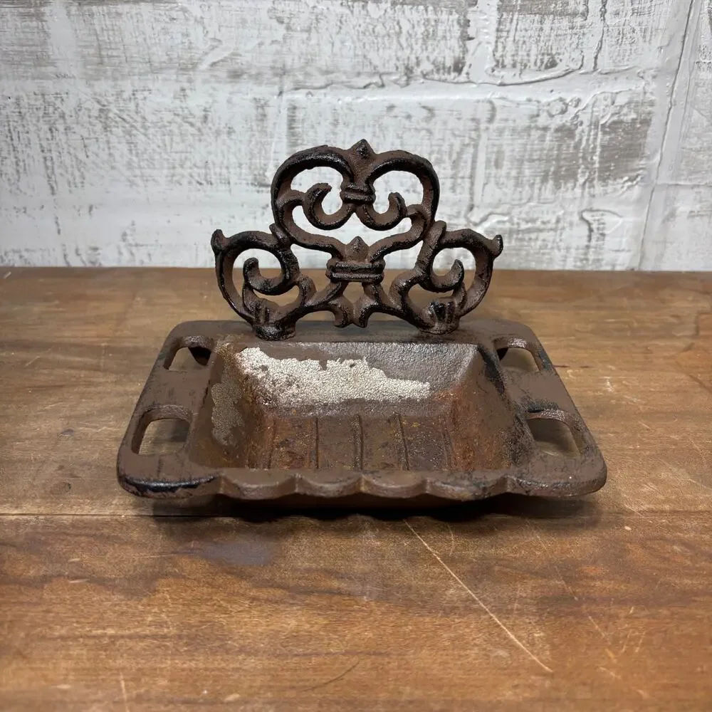 Antique Cast Iron Wall-Mount Soap Dish with Rustic Patina